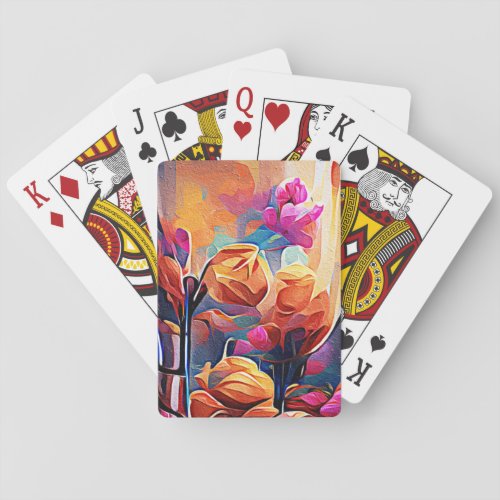 Floral Abstract Art Orange Red Blue Flowers Playing Cards