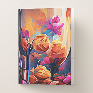 Floral Abstract Art Orange Red Blue Flowers Pocket Folder