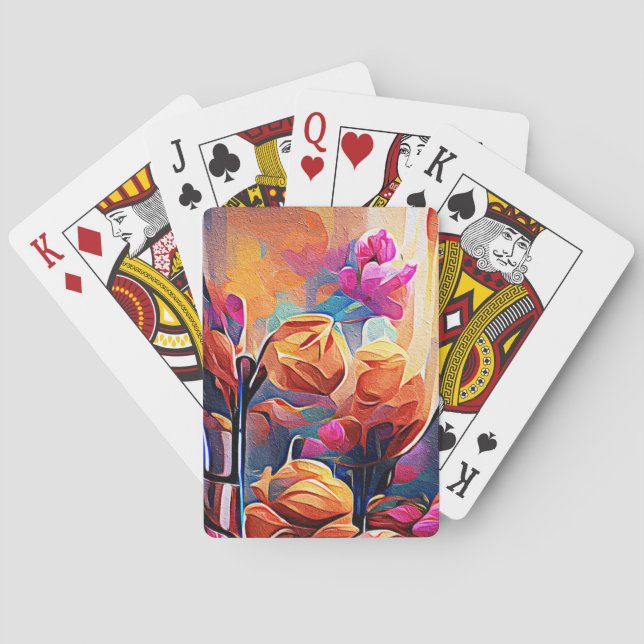 Floral Abstract Art Orange Red Blue Flowers Poker Cards (Back)