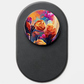 Floral Abstract Art Orange Red Blue Flowers Popsocket by OniArts at Zazzle