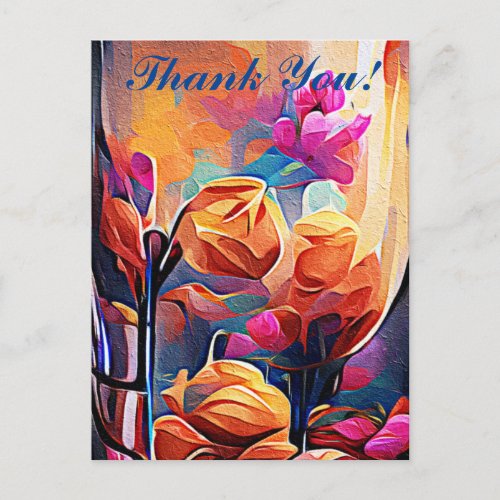 Floral Abstract Art Orange Red Blue Flowers Postcard