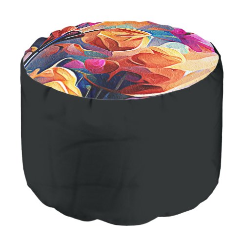Floral Abstract Art Orange Red Blue Flowers Pouf