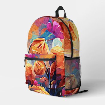 Floral Abstract Art Orange Red Blue Flowers Printed Backpack by OniArts at Zazzle
