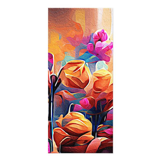 Floral Abstract Art Orange Red Blue Flowers Rack Card (Front)