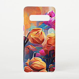Floral Abstract Art Orange Red Blue Flowers Samsung Galaxy S10 Case
