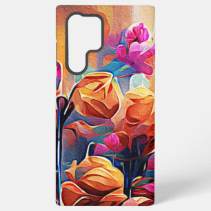 Floral Abstract Art Orange Red Blue Flowers Samsung Galaxy S22 Ultra Case