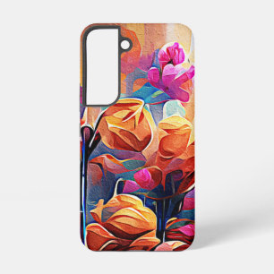 Floral Abstract Art Orange Red Blue Flowers Samsung Galaxy S22 Case