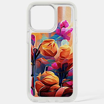 Floral Abstract Art Orange Red Blue Flowers Iphone 15 Pro Max Case by OniArts at Zazzle