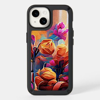 Floral Abstract Art Orange Red Blue Flowers Speck Iphone 14 Case by OniArts at Zazzle