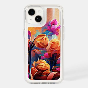 Floral Abstract Art Orange Red Blue Flowers Speck Iphone 14 Case by OniArts at Zazzle