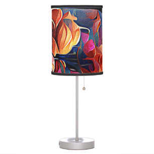 Floral Abstract Art Orange Red Blue Flowers Table Lamp