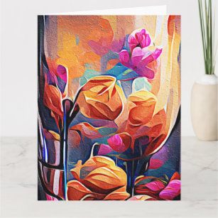 Floral Abstract Art Orange Red Blue Flowers Thank You Card