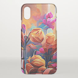 Floral Abstract Art Orange Red Blue Flowers iPhone X Case
