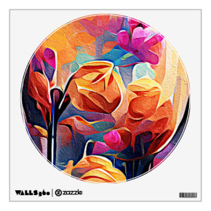 Floral Abstract Art Orange Red Blue Flowers Wall Decal