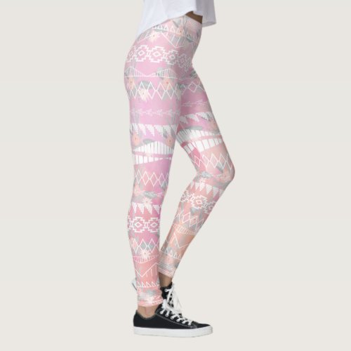Floral Abstract Aztec Tribal Coral Pink Pattern Leggings