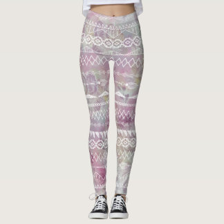 Floral Abstract Aztec Tribal Purple Pink Pattern Leggings