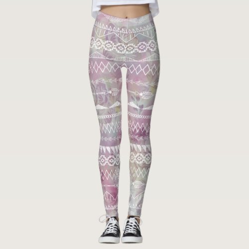 Floral Abstract Aztec Tribal Purple Pink Pattern Leggings