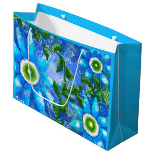 Floral Abstract Blue Green Flowers Flower Daisy Large Gift Bag