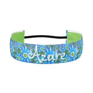 Floral Abstract Blue Green Flowers Personalized Athletic Headband