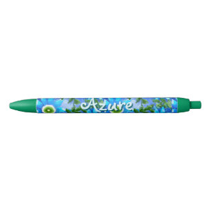 Floral Abstract Blue Green Flowers Personalized Pen