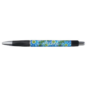 Floral Abstract Blue Green Flowers Personalized Pen