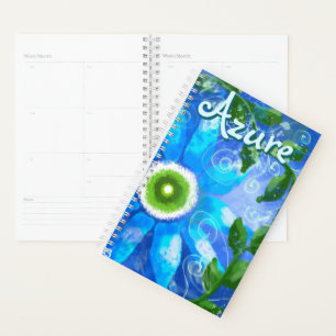 Floral Abstract Blue Green Flowers Personalized Planner
