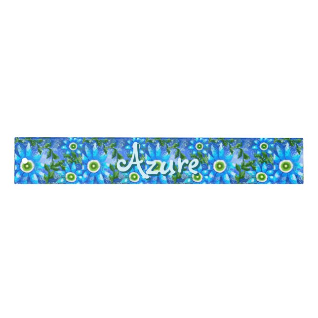 Floral Abstract Blue Green Flowers Personalized Ruler (Front)