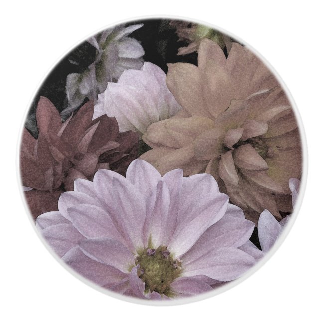 Floral Abstract Dahlia Garden Flowers Ceramic Knob (Front)