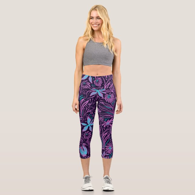 Floral Abstract Design Capri Leggings (Front)