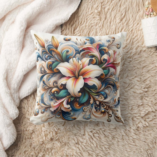 Floral Abstract Design Featuring Lily At Sunrise Throw Pillow (Blanket)