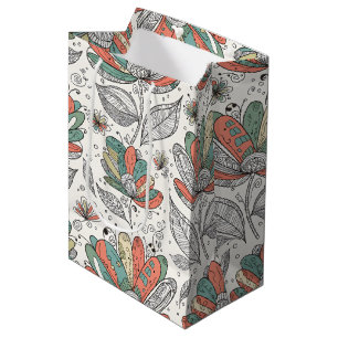 Floral Abstract Doodle Art Style Peach Green Beige Medium Gift Bag
