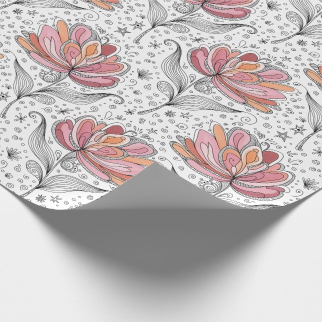 Floral Abstract Doodle Art Style Pink Peach Wrapping Paper (Corner)