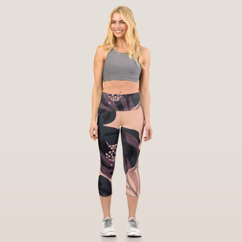 Floral abstract elegance artistic background capri leggings