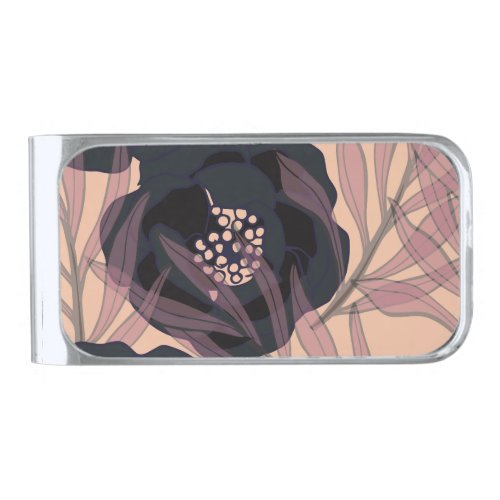 Floral abstract elegance artistic background silver finish money clip