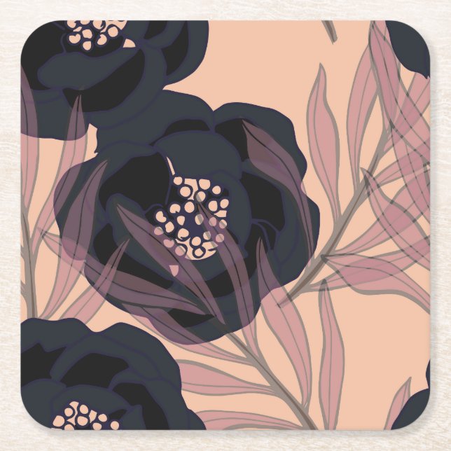 Floral abstract elegance, artistic background. square paper coaster (Front)