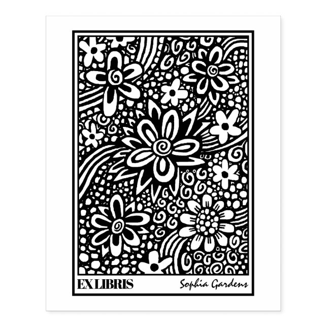 Floral Abstract Ex Libris Rubber Stamp (Imprint)