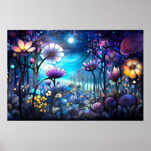 Floral abstract fantasy landscape Ai Poster