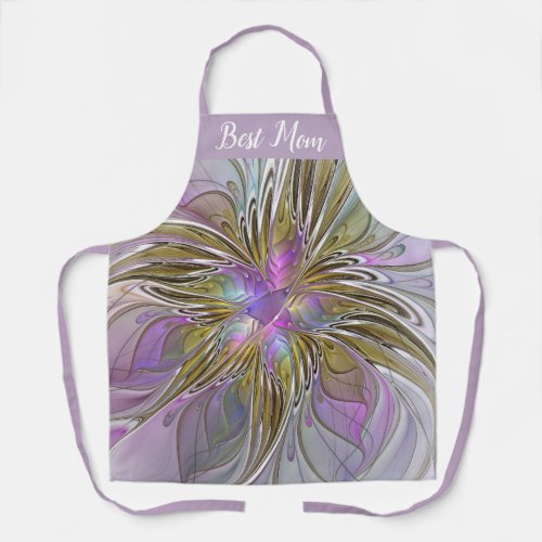 Floral Abstract Fractal With Pink  Gold Best Mom Apron
