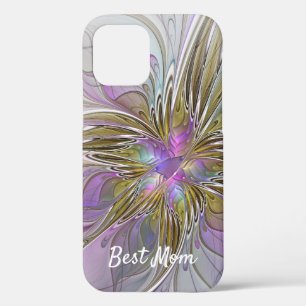 Floral Abstract Fractal With Pink & Gold Best Mom iPhone 12 Case