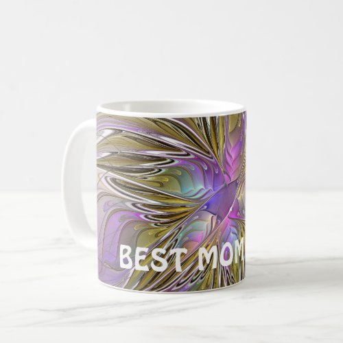 Floral Abstract Fractal With Pink  Gold Best Mom Coffee Mug