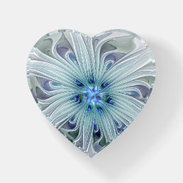 Floral Abstract Modern Blue Pastel Flower Heart Paperweight