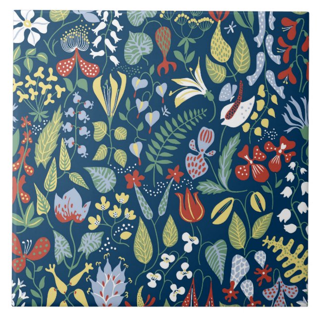 Floral abstract pattern ceramic tile (Front)