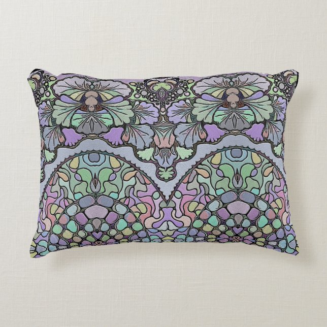Floral abstract purple pansy mosaic pattern accent pillow (Front)