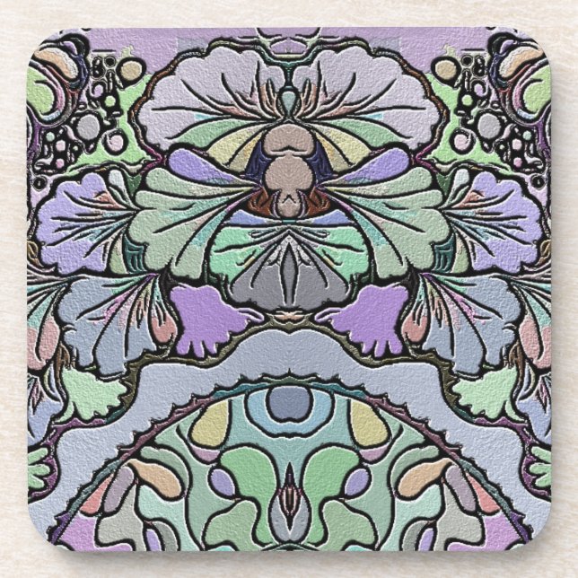 Floral abstract purple pansy mosaic pattern beverage coaster (Front)