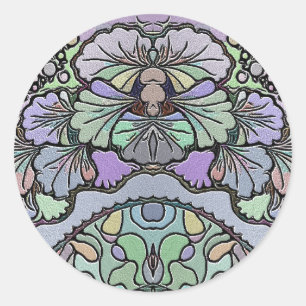 Floral abstract purple pansy mosaic pattern classic round sticker