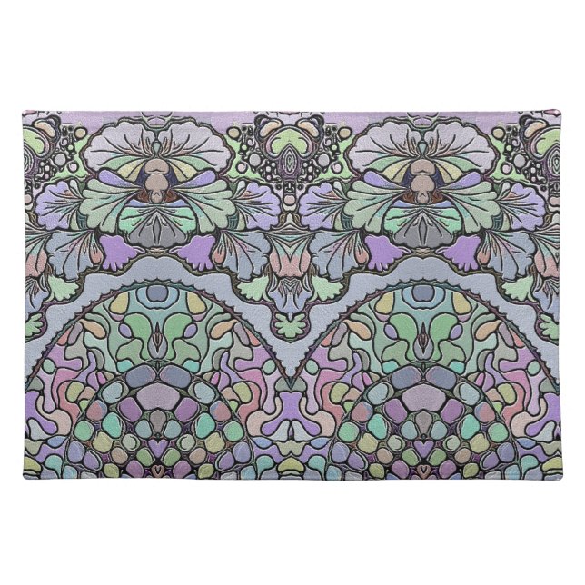 Floral abstract purple pansy mosaic pattern cloth placemat (Front)