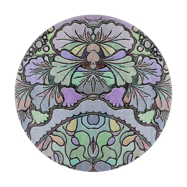 Floral abstract purple pansy mosaic pattern cutting board (Front)