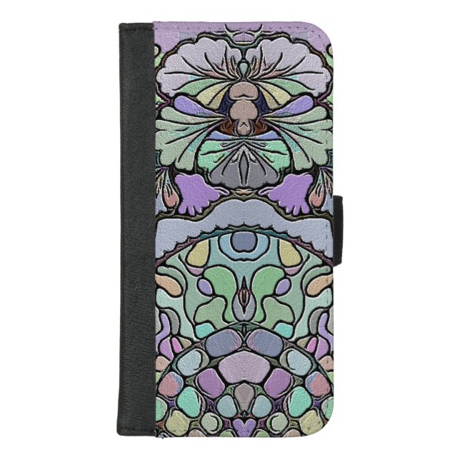 Floral abstract purple pansy mosaic pattern iPhone wallet case (Front)