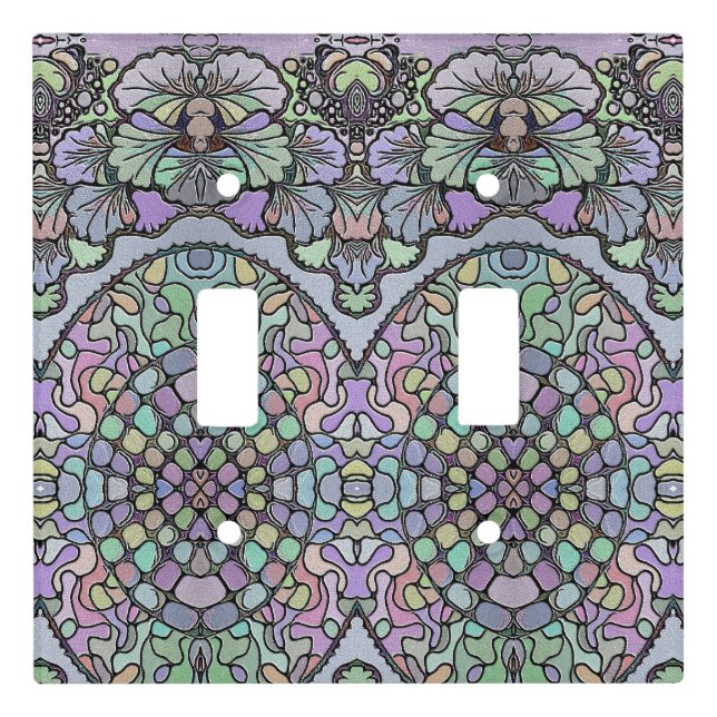 Floral abstract purple pansy mosaic pattern light switch cover (Front)