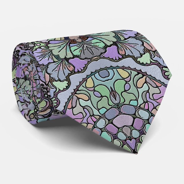 Floral abstract purple pansy mosaic pattern neck tie (Rolled)